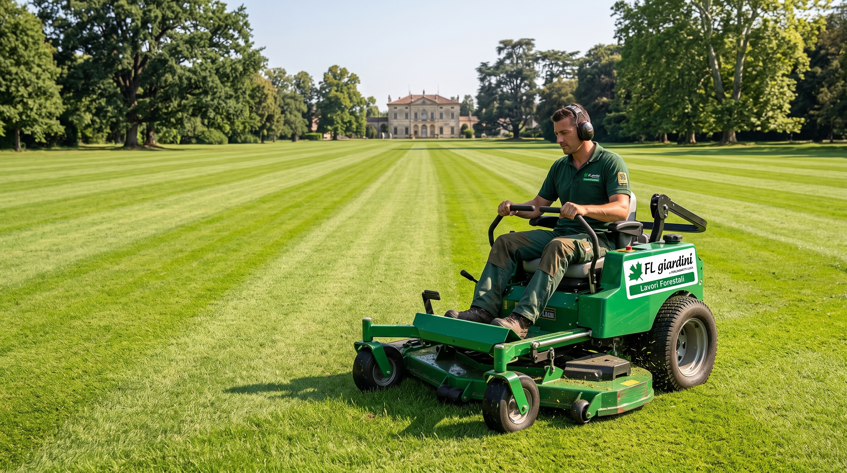 Rasatura e sfalcio erba giardini pubblici con macchinari professionali